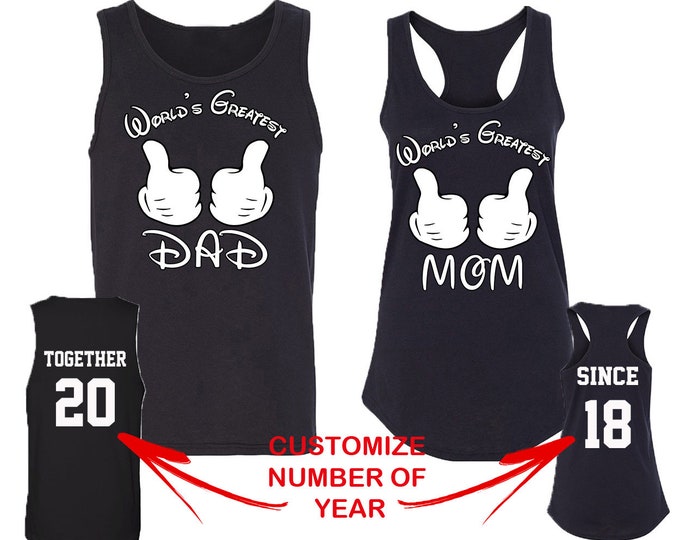 Couple Matching TANK Tops WORLD'S Greatest Dad Mom Together Since Back Side Date Numbers Matching Couple Tank Top Tees