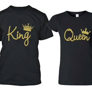 King Queen LETTERS GOLD Couple Shirts Matching Tees Love - Etsy