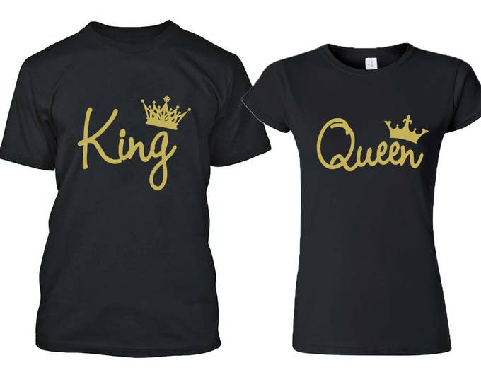 King Queen LETTERS GOLD Couple Shirts Matching Tees Love Matching T Shirts His and Hers New Design Couple Shirts Boyfriend Girlfriend Tee
