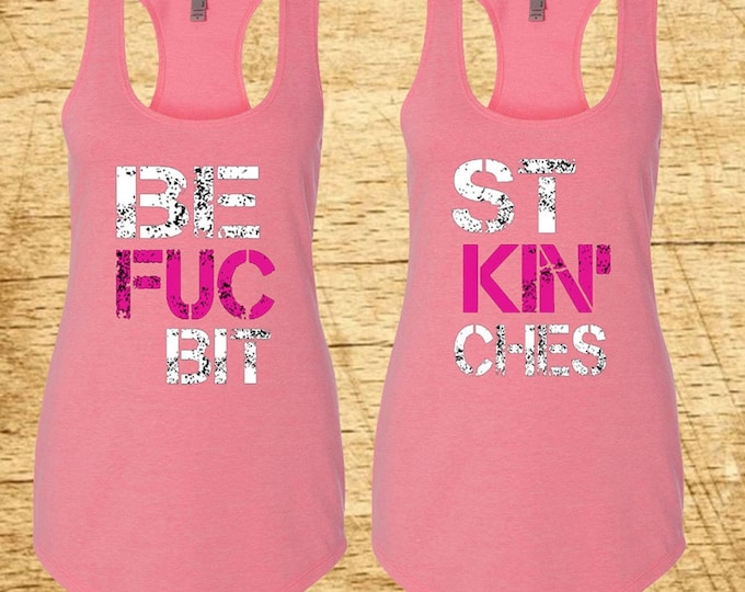 Best Friends Forever Couple Tank Top Tee BFB Tank Top PINK Best Fucking Bitches Shirts Couple Tank Top BFF Tank Top Best Couple T-shirt 6933