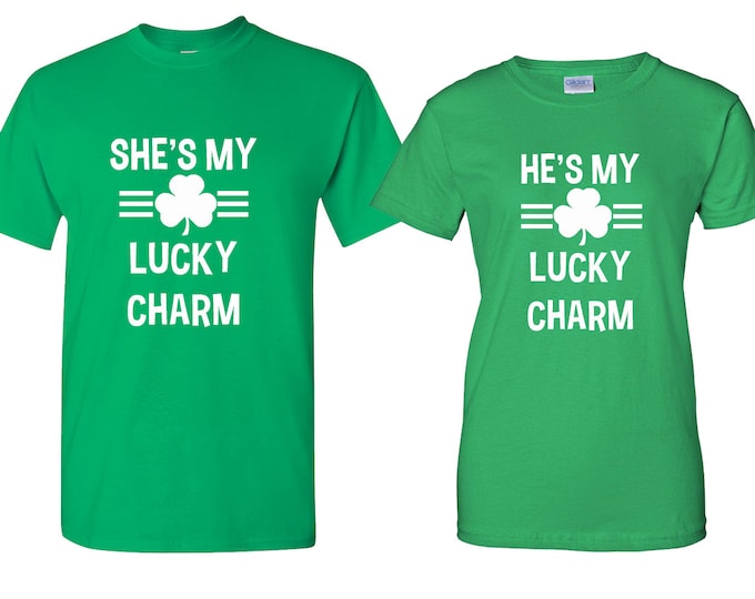 He She Is My Lucky Charm Couple HOODIE St PATRICKS Day Clover Sweatshirt Shamrock Clover Party Drinking Couple GREEN-Green