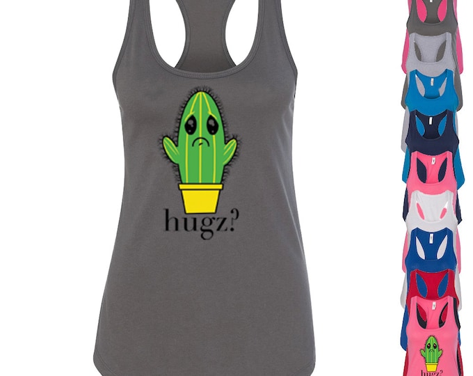 HUGZ Women Funny Tank Top Hug Cactus Womens Tee Shirt Lady Funny Party Shirt Beach Racerback Tank Top All Colors