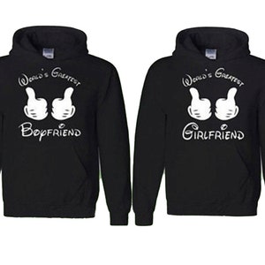 World&#39;s Greatest Girlfriend Boyfriend Couple HOODIE Matching Couple Cartoon Hands Valentines Hoodies
