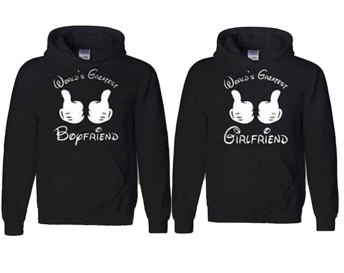 World's Greatest Girlfriend Boyfriend Couple HOODIE Matching Couple Cartoon Hands Valentines Hoodies