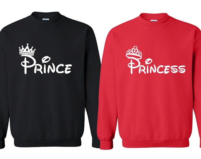 Prince Princess FASHION Couple CREWNECK Sweatshirt Best Couple Sweaters (BLACK-Red)