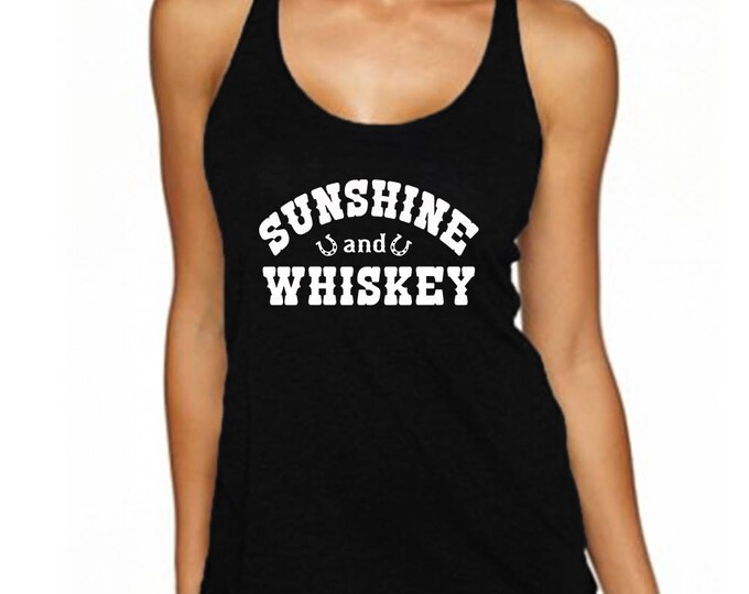 Sunshine And Whiskey Women's TANK TOP WHITE Logo Country Girl Music Southern Tee