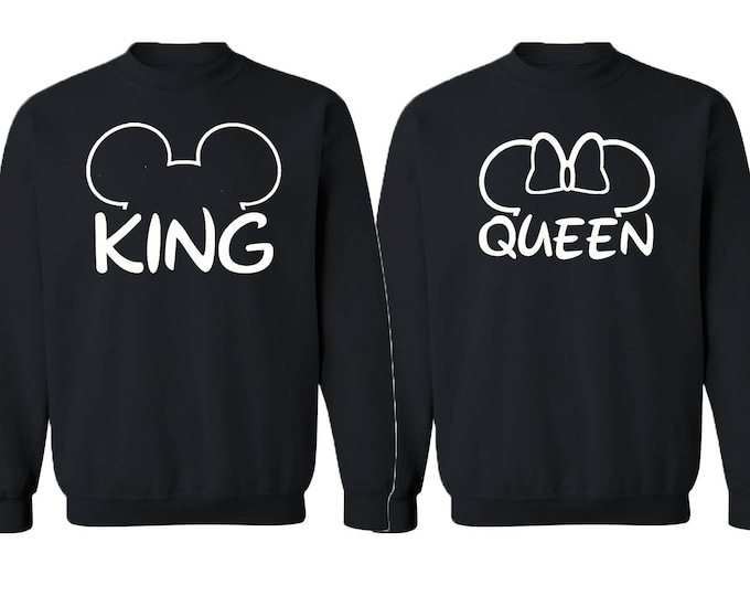 Couple Crewneck King Queen Mouse Ears CREWNECK Couple Sweatshirt Cartoon King Queen Sweater