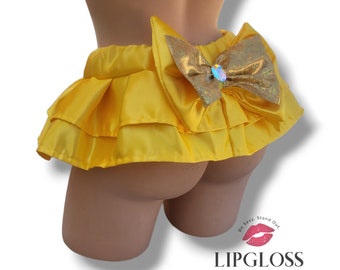 Yellow Princess Belle Mini Skirt, Micro skirt, Cosplay Bottom, Rave Bottom, Sunshine Satin Bow, Superstar, Custom Handmade Skirt