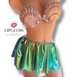 Sexy 2024 Little Mermaid Ariel Classic Seashell Costume, Woman's Rhinestone Pearl Siren, Irridescent Handmade Ocean Sea Maid,  Water Nymph