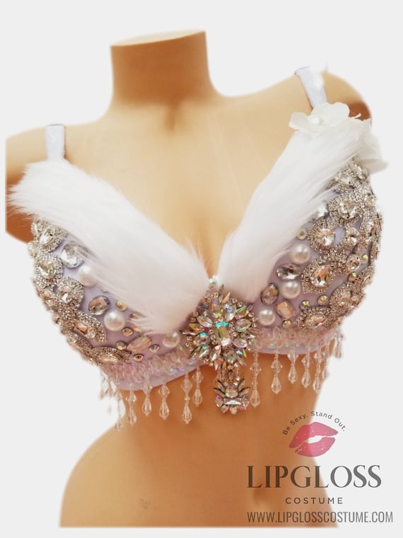 Sexy White Fox, Alice in Wonderland Rabbit, Polar Bear, Winter Wonderland,  Fur Baby, Rhinestone Bra, Handmade Custom Rave Top
