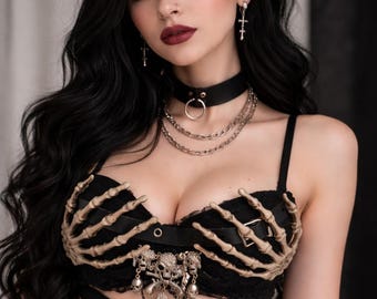 Black Skeleton Hands Grim Reaper, Pirate, illusion, Goth, Gothic, Dark Ghost, Women Theme Ghostly Bra, Custom Bra, whimisigoth