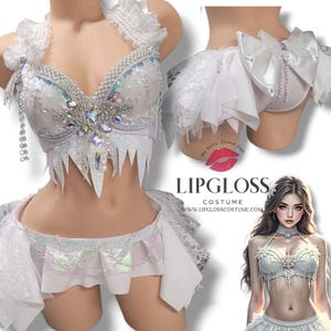 Enchanting Essence Ice Queen Costume, Glimmering Crystal Irridescent Snow Queen in Alice in Winter Wonderland with Side Drape & Back Bow