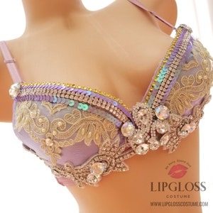 Sutiã personalizado com strass lavanda sexy, dança rave, exclusivo, brilhante, roupa rave feminina, fantasia rave, roupa de festival