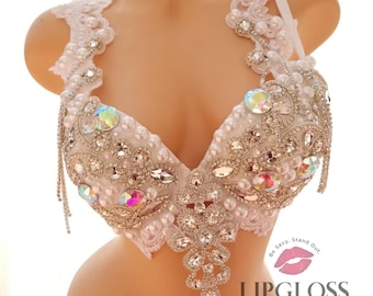 Top reggiseno in cristallo bianco, reggiseno con strass, top con strass, reggiseno personalizzato, reggiseno rave, damigella d'onore, sposa, regina delle nevi, addio al nubilato