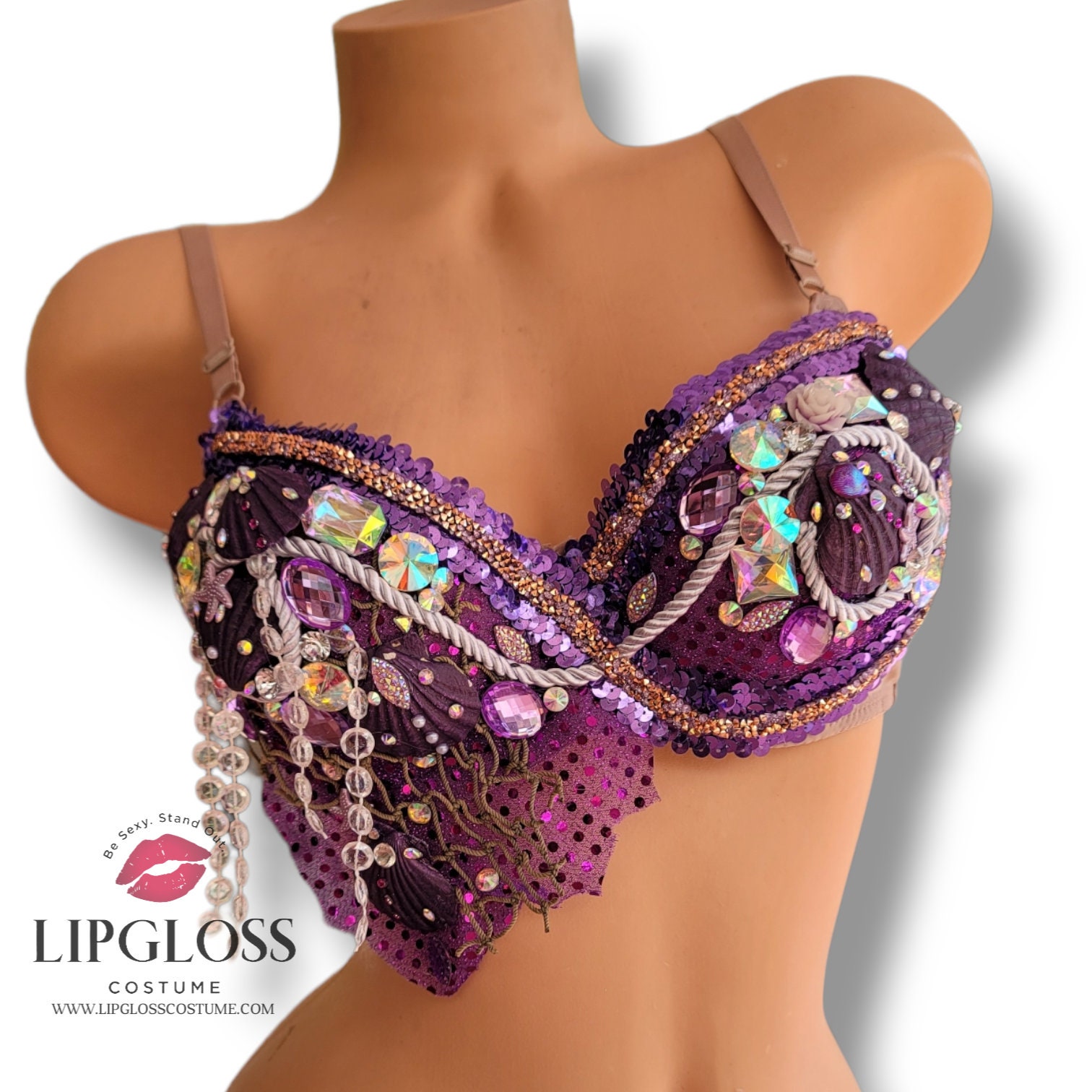 Purple Mermaid Bra, Under the Sea. Edc Bra With Net. Custom Seashell Bra.  Performance Costume Ariel. 