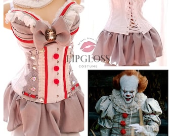 Woman Adult Costume Pennywise with underbust corset, Scary Clown, Female Clown, Halloween Costume, Custom Sexy costume, Circus, Horror