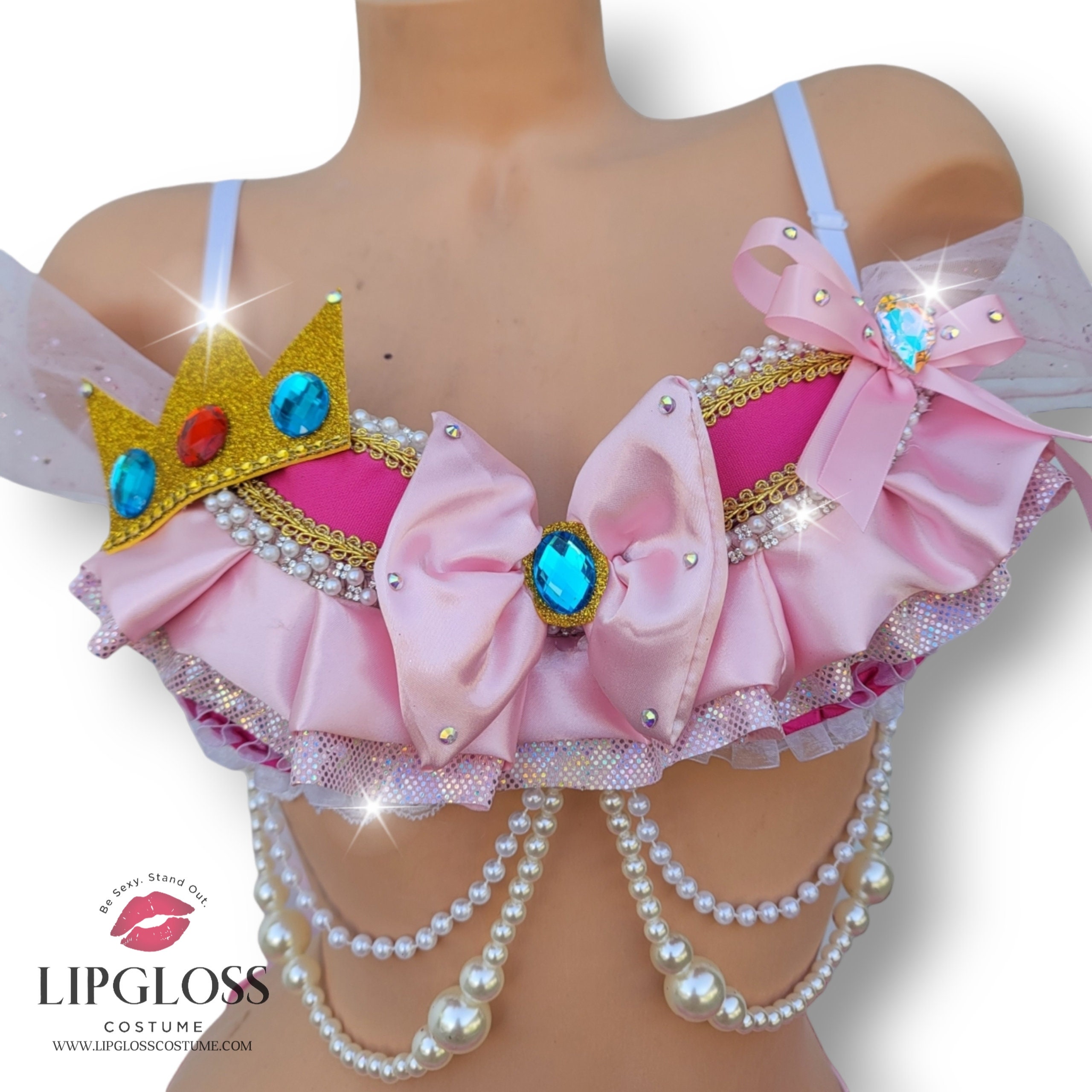 Princess Peach Cosplay Bra, Superstar Rave Bra, Rave Top, EDC wear, Women's Hero Costume Top, Mario party