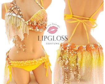 Gold Orange Mermaid  Sunkist Sunshine Costume, Rave Outfit, Rave Costume,  Women Adult Halloween Costume, Sexy Under the sea