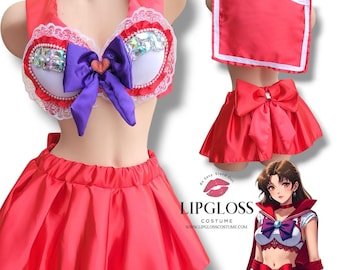 セクシーなマーシャ、赤いセーラースカウトのアニメマンガコミックファンタジー女性大人用コスチューム衣装、ハロウィン、コスプレ、コミックブック、グループコスチューム