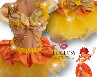 2023 New Sexy Princess Daisy Rave Outfit with Tutu , Superstar, Mario Party, women Rave Costume, Daisy Cosplay, Rave Wear, EDC Outfit
