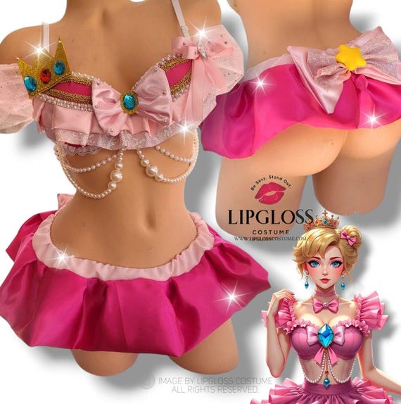 New Sexy Princess Peach Cosplay W/ Mini Micro Skirt, Superstar Mario Video  Game Party Character for Halloween, EDC, Rave, Festival, Ravewear