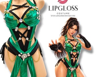Jade Warrior, Emerald Cosplay  Assassin, Forest Fighter, Envy Enchantress, Toxin Temptress, Poison Fighter Girl, Emerald Gladiator