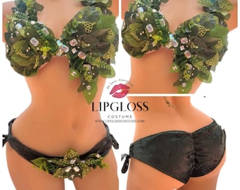 Sexy Adam & Eve Costume, Adult Woman Poison Ivy, Mother Nature, Forest, Green Leaf Theme Wear Dance,  Unique Halloween Costume   Cosplay