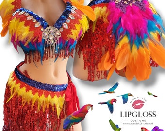 Rainbow Parrot, Pirates Parrot, Captain's Sidekick, Parrot, Animal Bird Costume, Colorful Feather Stage Costume,Woman's Carnival costum