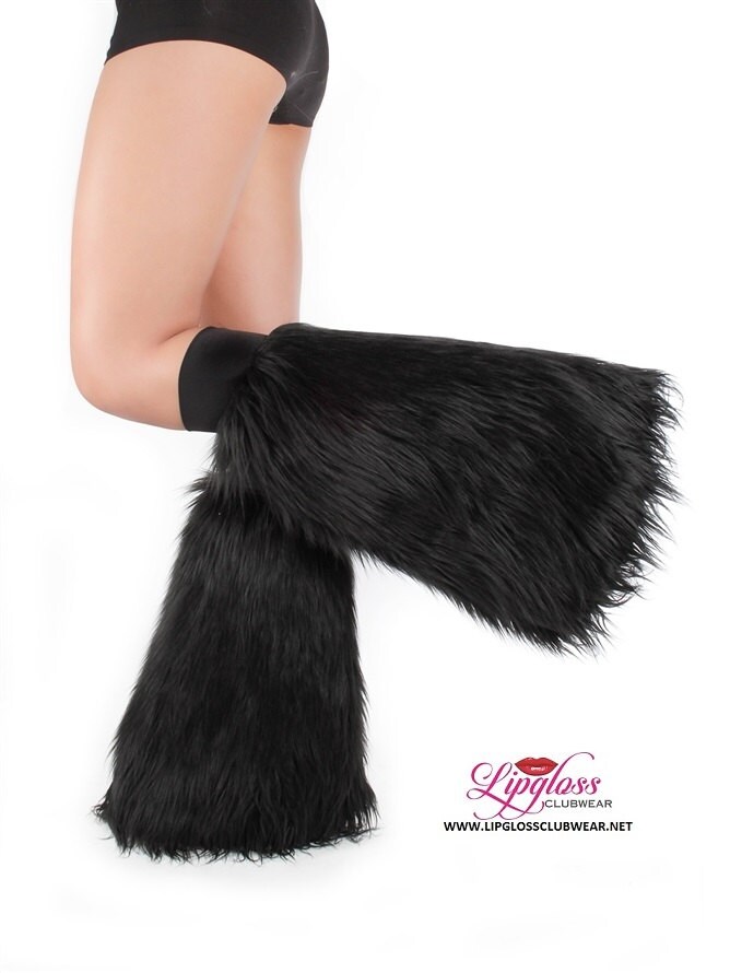 Black Rave Fluffie Black Furry Leg Warmer Black Fur Boot Etsy