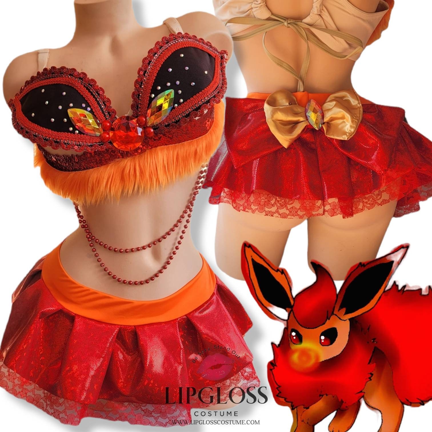 Flareon inspired Eevee Cosplay Costume, Sexy Women's Costume, Adult Dress up, Comic, Pokemon, Anime Character