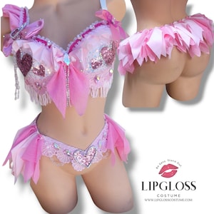 Sexy SweetHeart Cupid Festival Set, Woman Pink Plur Love Heart Matching Rave Set, Cute Festival Outfit, Dance Wear, Unique Halloween Costume