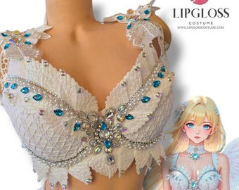 Reggiseno sexy da angelo con piume di colomba per donna adulta, costume da uccello delle nevi del paese delle meraviglie invernale, per festival.