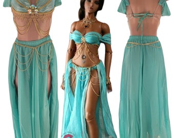 Mint Jasmine Princess Costume, Egyptian Princess Costume, Belly Dancer, Jasmine Costume, Sexy Women Costume, Sexy Princess Costume,