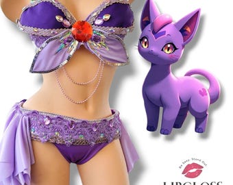 Sexy Espeon Psychic Cartoon Costume, Eeveevolution, Adult Woman Cosplay, Comic Book Animal Outfit for Comicon, Wondercon, Cosplayer