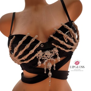 Black Skeleton Hands Grim Reaper, Pirate, illusion, Goth, Gothic, Dark Ghost, Women Theme Ghostly Bra, Custom Bra, whimisigoth