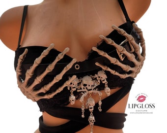 Black Skeleton Hands Grim Reaper, Pirate, illusion, Goth, Gothic, Dark Ghost, Women Theme Ghostly Bra, Custom Bra, whimisigoth