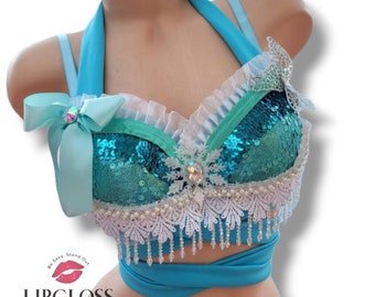 Frozen Elsa inspired Rave Bra, Rave Bra Top, Snow Princess Rave bra, Custom Rave Bra, Elsa Bra, Snowflake