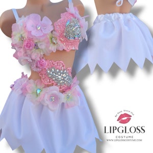White Pink Fairy Adult Woodland Woman Costume, Flower Monokini, Sexy Floral Rave Outfit, Unique Custom Halloween Costume Handmade Dance Wear