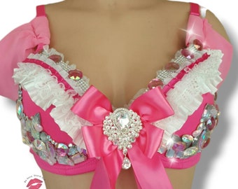 Pink Princess Rave Bra, Princess Top, Custom Bra, Rave Bra, Festival Top, Festival Bra, Lingerie Costume, Crystal Bra