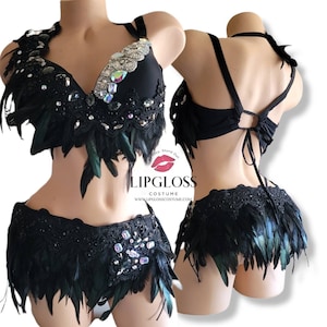 Sexy Black Angel Costume, Sexy Black Indian, Maleficient, Black Bohemian Rave Outfit, Feather Angel