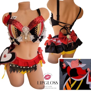 Queen Of Heart Costume, Rave Costume, Rave Outfit, Wonderland, Alice in Wonderland, Women Adult Fantasy Storybook Costume, Red Queen