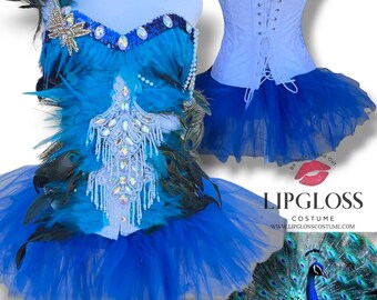 Ready to Ship Peacock Corset & tutu, White Blue Woman's Halloween Costume