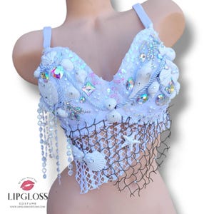 White Mermaid Top, White Mermaid, Mermaid Rave Bra, Mermaid, White Mermaid Bra, Sexy Rave Bra, Sexy Top, Mermaid Top, Custom Bra