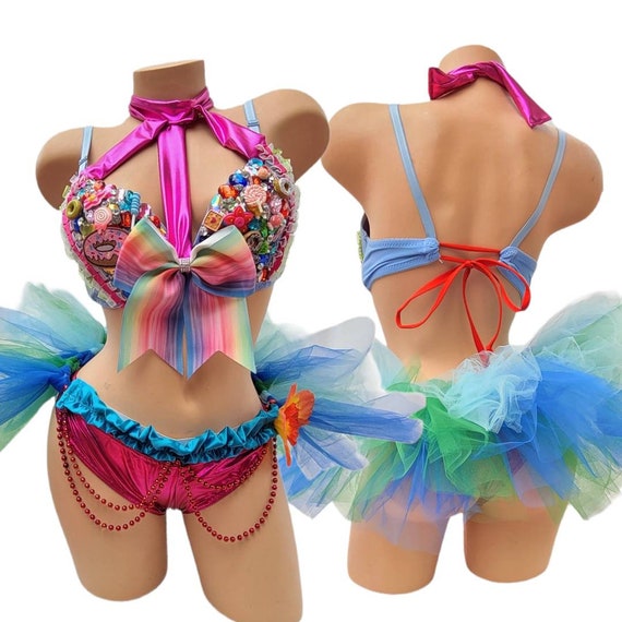 Candyland Surprise Rave Costume, Sexy Rave Outfit, Cute Rave Outfit, EDC  Outfit, Rainbow, Candyland, EDC, Candy, Kandi, Kandi Bra, Rave Bra -   Canada