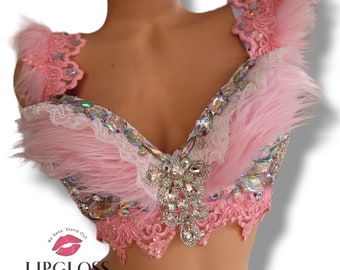 Pink kitty Rave Bra, Rabbit, Cat Woman, Alice in Wonderland, Fur Rave Bra, Beyond Wonderland top, Rave Top, Costume Bra