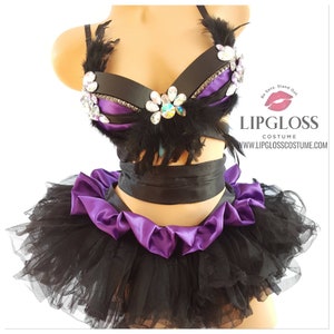 Maleficient Inspired Rave Outfit Rave Wear, Black purple Angel, Dance Costume, Adult Woman Halloween Costume, Rave Clothes, Festival Outfit