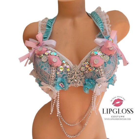 Mint Seashell Bra, Seashell Rave Bra, Rave Bra, Mermaid Top