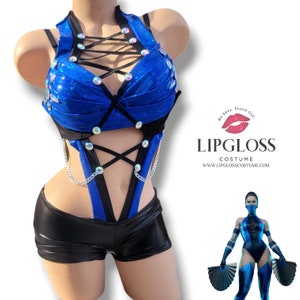 Dark Blue Kitana One piece Set,  Woman Street Fighter Costume, Ninja, Cosplay Costume, Woman Chun Li, Halloween Costume, Assassin Costume