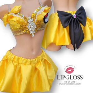 Pika Chu Cosplay Costume, Womans Adult Sexy Anime Outfit, Halloween, Animal Cartoon Character, Custom, Animated Costume