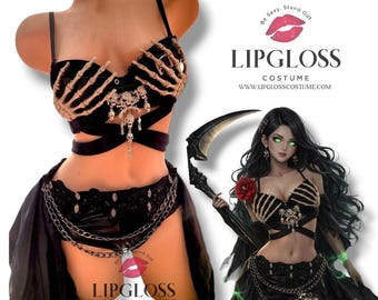 Black Grim Reaper Villian inspired Costume, Ghost, Women Costume, Skeleton, Dark, Black Pirate, Horror,  Woman's unique clothing, Whimsigoth